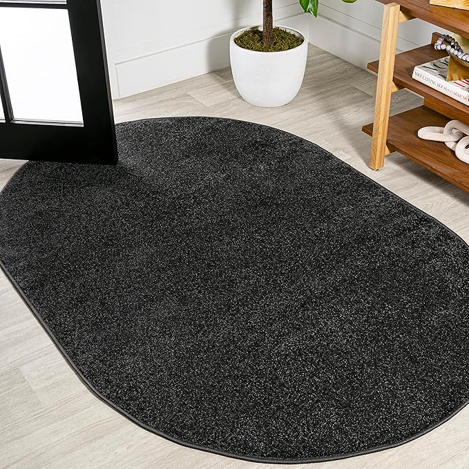 Eyely UES100I-6OV Supersoft Haze Solid Low-Pile Indoor Area Rug, Coastal, Bohemian, Minimalist, Classic, Casual for Bedroom,Kitchen,Living Room,Non Shedding,Easy-Washing, Black, 6 X 9 Oval