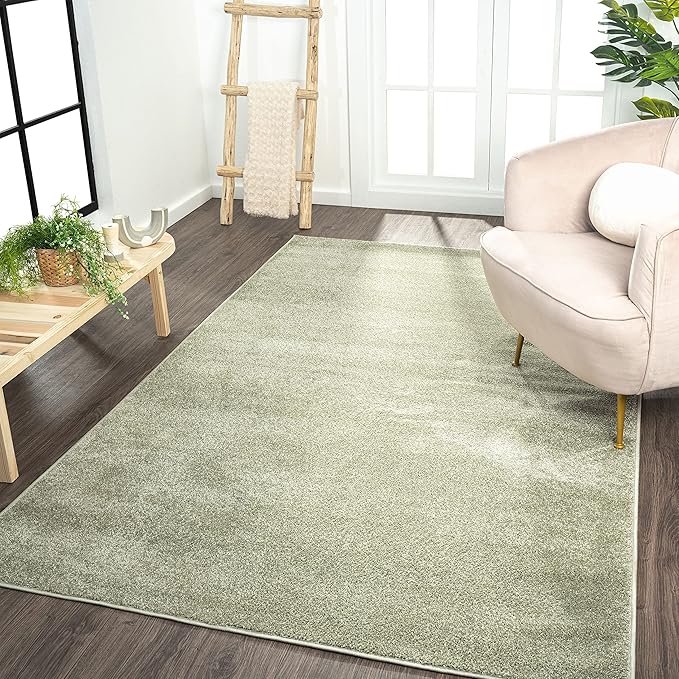 Eyely UES100O-3 Supersoft Haze Solid Low-Pile Indoor Area Rug Casual;Contemporary;Solid;Traditional, Bedroom, Kitchen, Living Room, Easy-Cleaning, Non-Shedding, 3 X 5, Green