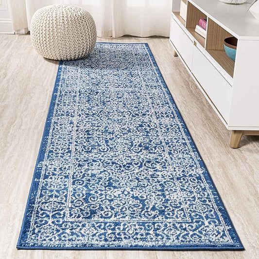 JONATHAN Y Bohemian Ferro Filigree Blue Runner Rug, 2x8, Vintage, Casual, Transitional, Easy-Cleaning for Living Room, Bedroom, Kitchen, Pet Friendly, Non-Shedding (BMF108B-28)