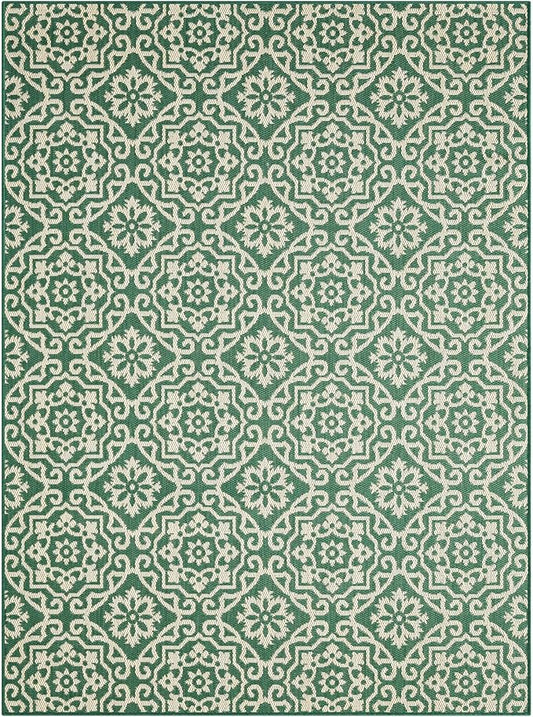 Nicole Miller New York Patio Country Julia Transitional Geometric Indoor/Outdoor Area Rug, Green/Beige, 6'6"x9'2"
