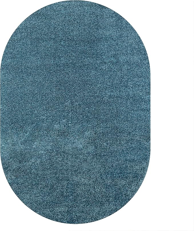 Eyely UES100H-6OV Supersoft Haze Solid Low-Pile Indoor Area Rug, Coastal, Bohemian, Minimalist, Classic, Casual for Bedroom,Kitchen,Living Room,Non Shedding,Easy-Washing, Blue, 6 X 9 Oval