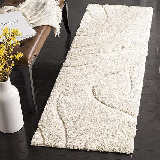 SAFAVIEH Florida Shag Collection Runner Rug - 21' Runner, Creme, Transitional Design, Ideal for High Traffic Areas in Hallway, Bathroom & Kitchen (SG471-1111-221)