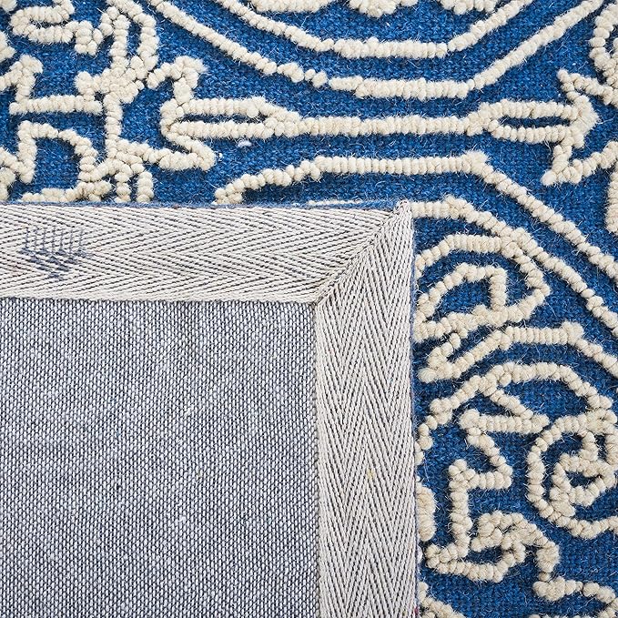 SAFAVIEH Trace Collection Area Rug - 6' Square, Blue & Ivory, Handmade Wool, Ideal for High Traffic Areas in Living Room, Bedroom (TRC101B)