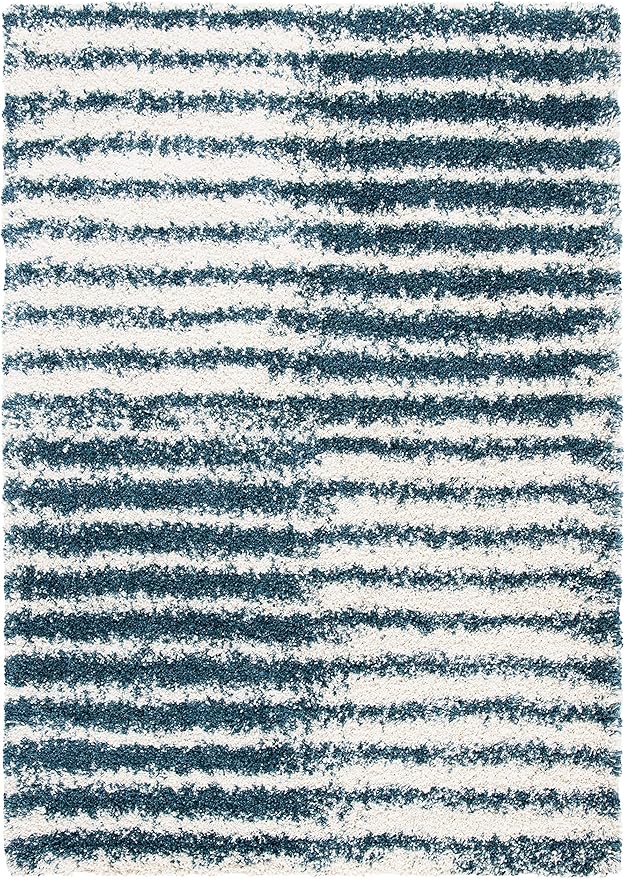 SAFAVIEH Hudson Shag Collection Area Rug - 9' x 12', Ivory & Slate Blue, Modern Abstract Design, Non-Shedding & Easy Care, 2-inch Thick Ideal for High Traffic Areas in Living Room, Bedroom (SGH298A)