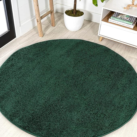 Eyely UES100L-4R Supersoft Haze Solid Low-Pile Indoor Area Rug, Coastal, Bohemian, Minimalist, Classic, Casual for Bedroom,Kitchen,Living Room,Non Shedding,Easy-Washing, Green, 4' Round