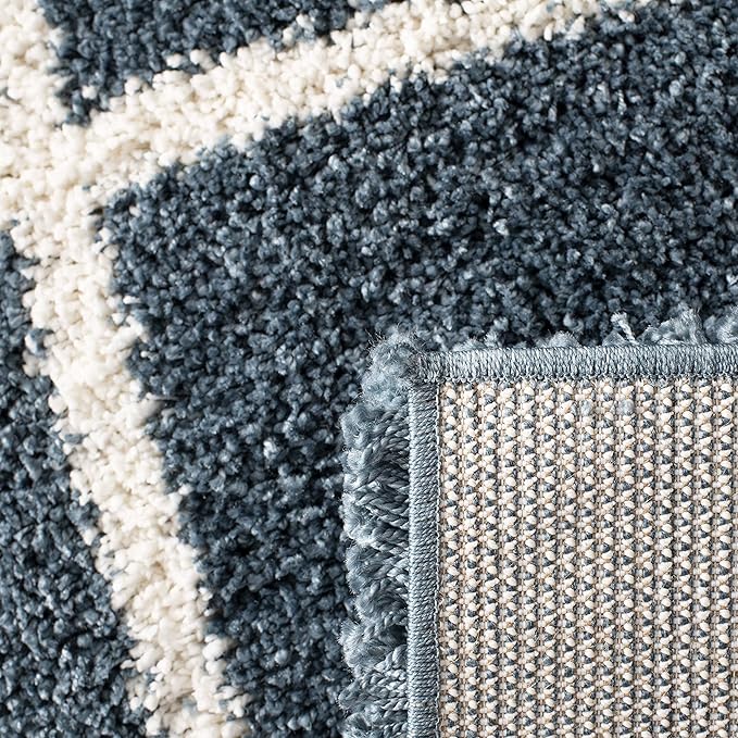 SAFAVIEH Hudson Shag Collection 3' Square Slate Blue/Ivory SGH281L Modern Diamond Trellis Non-Shedding Living Room Bedroom Dining Room Entryway Plush 2-inch Thick Area Rug