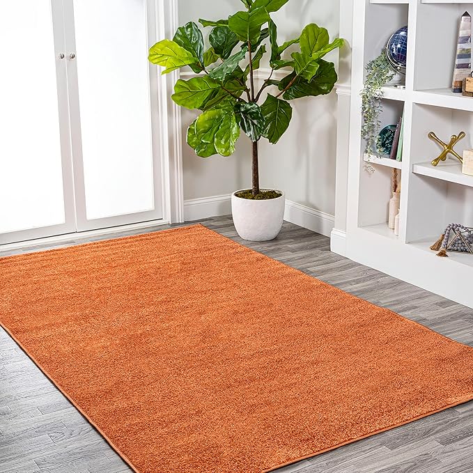 Eyely UES100M-15 Supersoft Haze Solid Low-Pile Indoor Area Rug, Coastal, Bohemian, Minimalist, Classic, Casual for Bedroom,Kitchen,Living Room,Non Shedding,Easy-Washing, Orange, 12 X 15