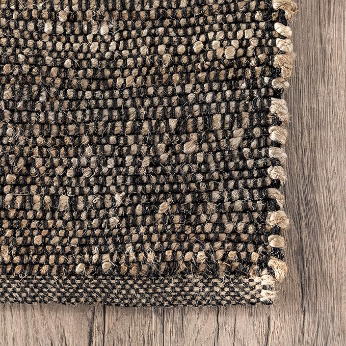 nuLOOM 9x12 Elfriede Jute & Cotton Hand Woven Area Rug, Charcoal, Solid Rustic Farmhouse Style, Weaved Design, Natural Fiber, For Bedroom, Living Room, Dining Room, Hallway, Office, Entryway