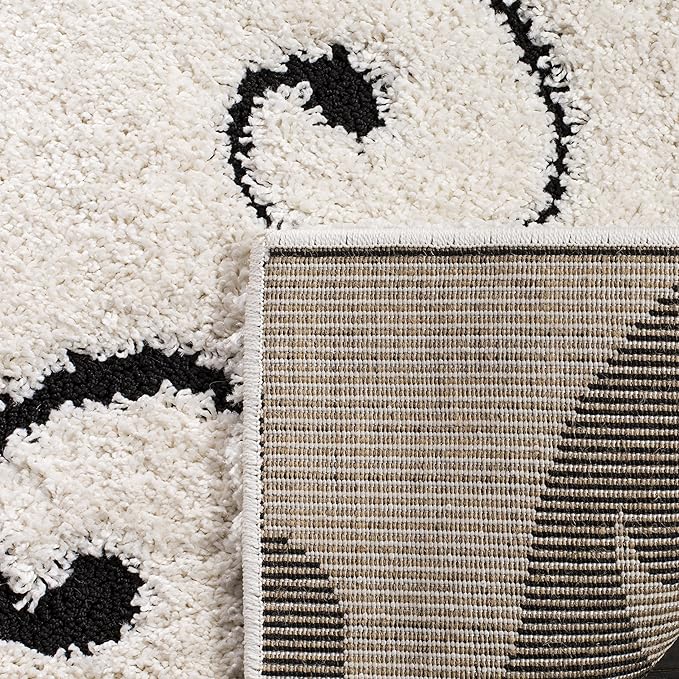 SAFAVIEH Florida Shag Collection 11' Round Ivory / Black SG455 Scrolling Vine Graceful Swirl Textured Non-Shedding Living Room Bedroom Dining Room Entryway Plush 1.2-inch Thick Area Rug