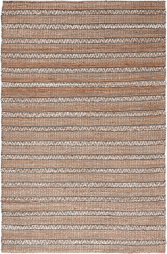 SAFAVIEH Natural Fiber Collection Area Rug - 9' x 12', Olive & Natural, Handmade Flat Weave Stripe Jute & Cotton Jute, Ideal for High Traffic Areas in Living Room, Bedroom (NFB655X)