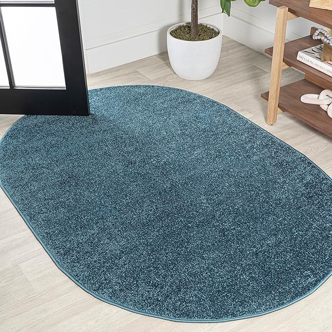 Eyely UES100H-5OV Supersoft Haze Solid Low-Pile Indoor Area Rug, Coastal, Bohemian, Minimalist, Classic, Casual for Bedroom,Kitchen,Living Room,Non Shedding,Easy-Washing, Blue, 5 X 8 Oval