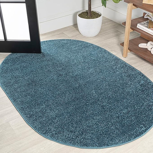 Eyely UES100H-5OV Supersoft Haze Solid Low-Pile Indoor Area Rug, Coastal, Bohemian, Minimalist, Classic, Casual for Bedroom,Kitchen,Living Room,Non Shedding,Easy-Washing, Blue, 5 X 8 Oval