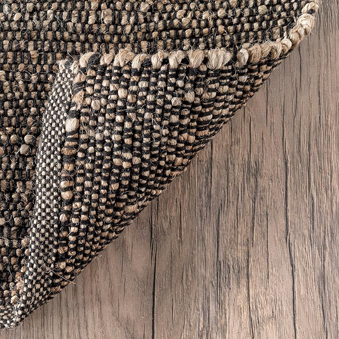 nuLOOM 9x12 Elfriede Jute & Cotton Hand Woven Area Rug, Charcoal, Solid Rustic Farmhouse Style, Weaved Design, Natural Fiber, For Bedroom, Living Room, Dining Room, Hallway, Office, Entryway