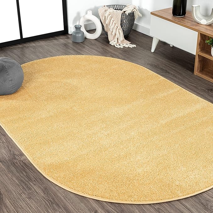 Eyely UES100B-5OV Supersoft Haze Solid Low-Pile Indoor Area Rug, Coastal, Bohemian, Minimalist, Classic, Casual for Bedroom,Kitchen,Living Room,Non Shedding,Easy-Washing, Yellow, 5 X 8 Oval