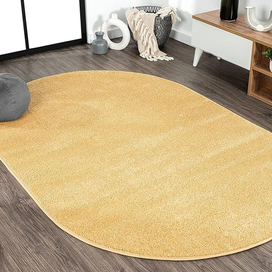Eyely UES100B-6OV Supersoft Haze Solid Low-Pile Indoor Area Rug, Coastal, Bohemian, Minimalist, Classic, Casual for Bedroom,Kitchen,Living Room,Non Shedding,Easy-Washing, Yellow, 6 X 9 Oval