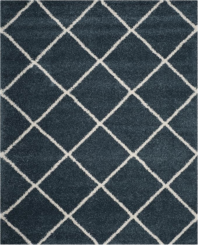 SAFAVIEH Hudson Shag Collection Area Rug - 9' x 12', Slate Blue & Ivory, Modern Trellis Design, Non-Shedding & Easy Care, 2-inch Thick Ideal for High Traffic Areas in Living Room, Bedroom (SGH281L)