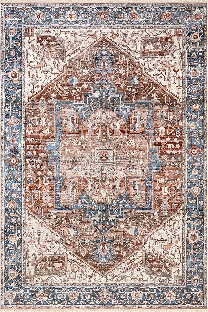 nuLOOM Harriet Vintage Medallion Fringe Area Rug - 3x5 Accent Rug Traditional Blue/Multicolor Rugs for Living Room Bedroom Dining Room Entryway Kitchen