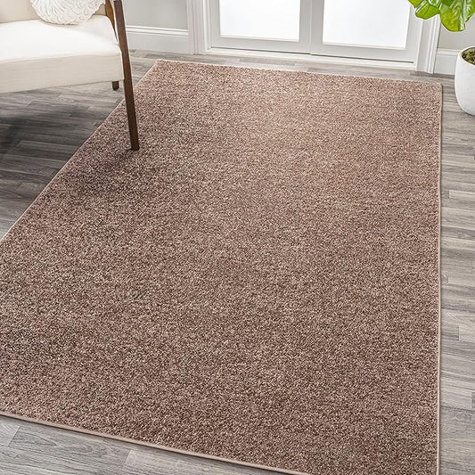 Eyely UES100J-8 Supersoft Haze Solid Low-Pile Indoor Area Rug Casual;Contemporary;Solid;Traditional, Bedroom, Kitchen, Living Room, Easy-Cleaning, Non-Shedding, 8 X 10, Brown