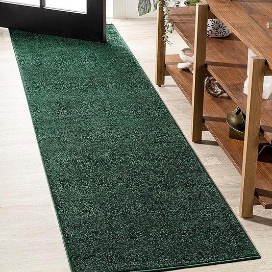 Eyely UES100L-212 Supersoft Haze Solid Low-Pile Indoor Runner Rug, Coastal, Bohemian, Minimalist, Classic, Casual for Bedroom,Kitchen,Living Room,Non Shedding,Easy-Washing, Green, 2 X 12