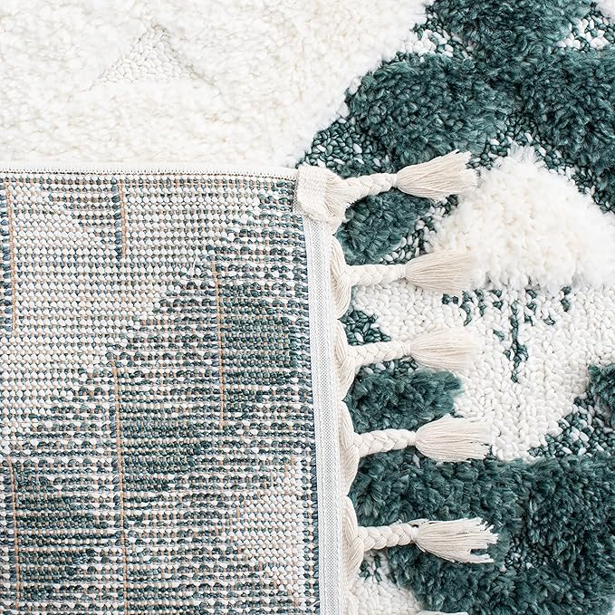 Safavieh Moroccan Tassel Shag Collection Area Rug - 10' x 14', Green & Ivory, Plush 2-inch Thick, Ideal for High Traffic Areas in Living Room, Bedroom, Dining Room (MTS688Y-10)