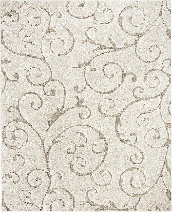 SAFAVIEH Area Rug 8x10 - Florida Shag Collection - Large - Cream & Beige, Scroll Design, Non-Shedding & Easy Cleaning, Plush Thick Pile, Ideal for Living Room, Bedroom, Dining Space (SG455-1113)
