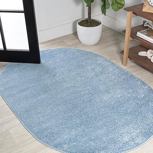 Eyely UES100F-4OV Supersoft Haze Solid Low-Pile Indoor Area Rug Casual;Contemporary;Solid;Traditional, Bedroom, Kitchen, Living Room, Easy-Cleaning, Non-Shedding, 4 X 6 Oval, Classic Blue