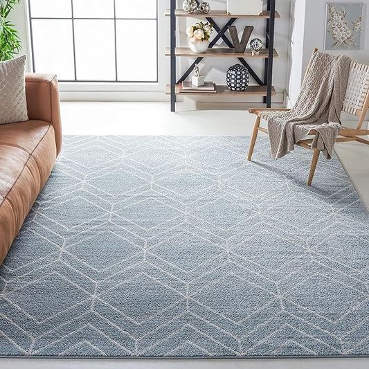 SAFAVIEH Adirondack Collection Area Rug - 10' x 14', Blue & Ivory, Modern Geometric Design, Non-Shedding & Easy Care, Ideal for High Traffic Areas in Living Room, Bedroom (ADR241M)