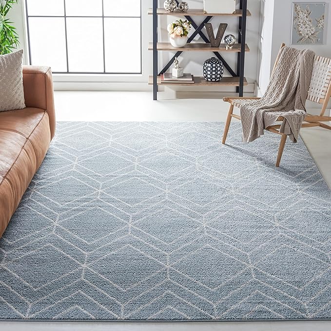 SAFAVIEH Adirondack Collection X-Large Area Rug - 11' x 15', Blue & Ivory, Modern Geometric Design, Non-Shedding & Easy Care, Ideal for High Traffic Areas in Living Room, Bedroom (ADR241M)