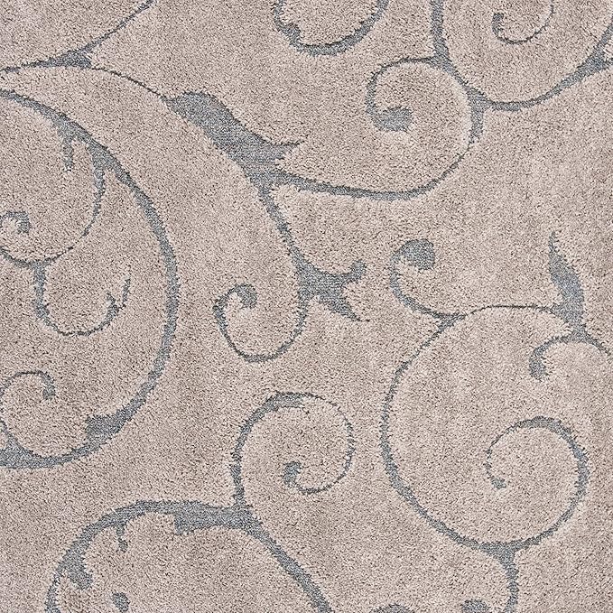 SAFAVIEH Florida Shag Collection Area Rug - 5' Round, Grey & Light Blue, Scroll Design, Non-Shedding & Easy Care, 1.2-inch Thick Ideal for High Traffic Areas in Living Room, Bedroom (SG455-1160)