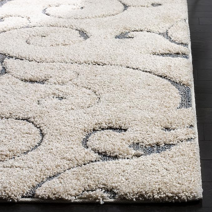 SAFAVIEH Florida Shag Collection Area Rug - 6'7" Square, Beige & Blue Grey, Scroll Design, Non-Shedding & Easy Care, 1.2-inch Thick Ideal for High Traffic Areas in Living Room, Bedroom (SG455-1155)