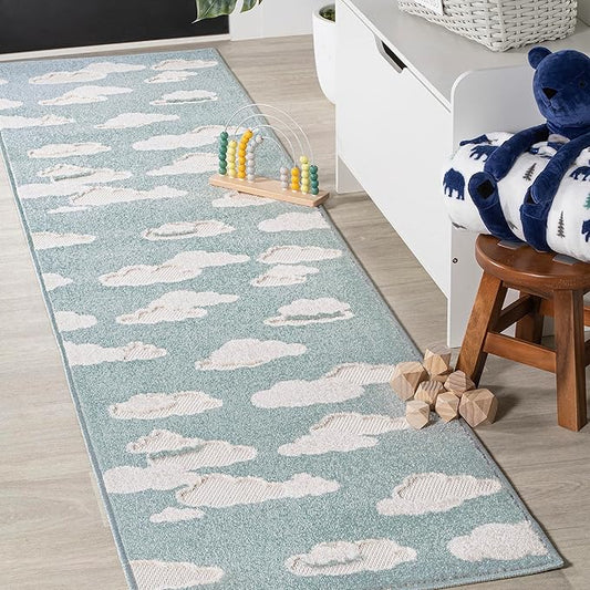 JONATHAN Y Hedwig High-Low Cloud Blue 2x8 Indoor/Outdoor Runner Rug, Youth Scandi, Kids, Modern, Cottage, Transitional for Bedroom,Kitchen,Living Room,Non Shedding,Easy-Washing (SCN105A-28)