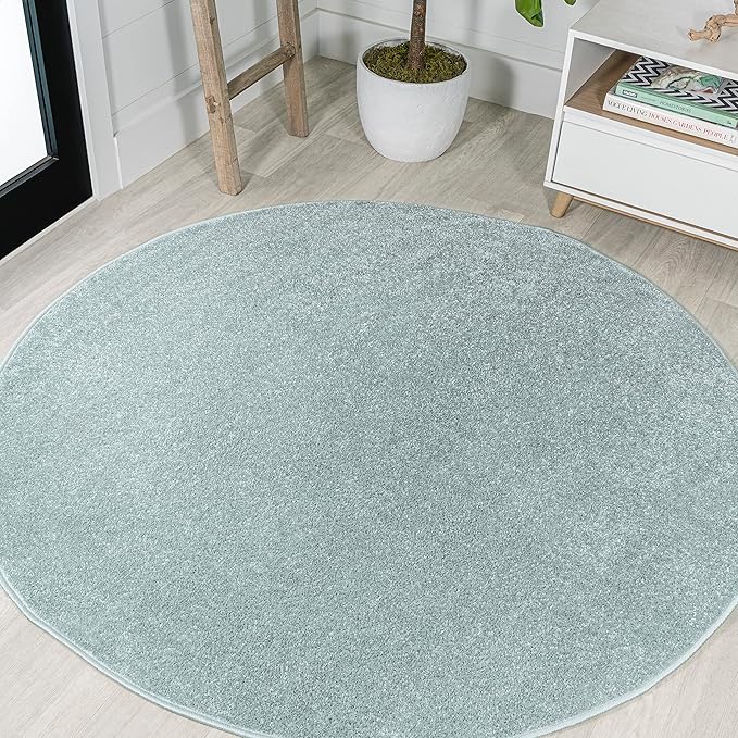 Eyely UES100S-4R Supersoft Haze Solid Low-Pile Indoor Area Rug, Coastal, Bohemian, Minimalist, Classic, Casual for Bedroom,Kitchen,Living Room,Non Shedding,Easy-Washing, Blue, 4' Round