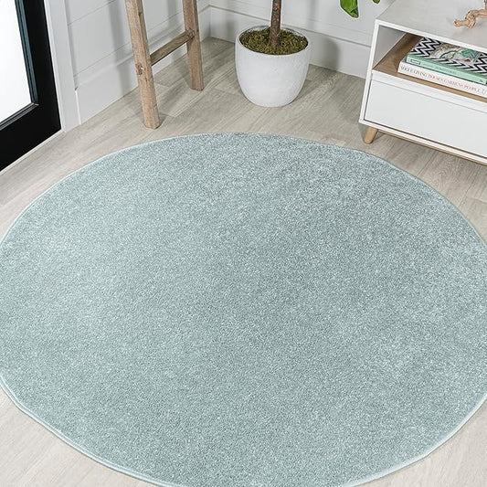 Eyely UES100S-8R Supersoft Haze Solid Low-Pile Indoor Area Rug, Coastal, Bohemian, Minimalist, Classic, Casual for Bedroom,Kitchen,Living Room,Non Shedding,Easy-Washing, Blue, 8' Round