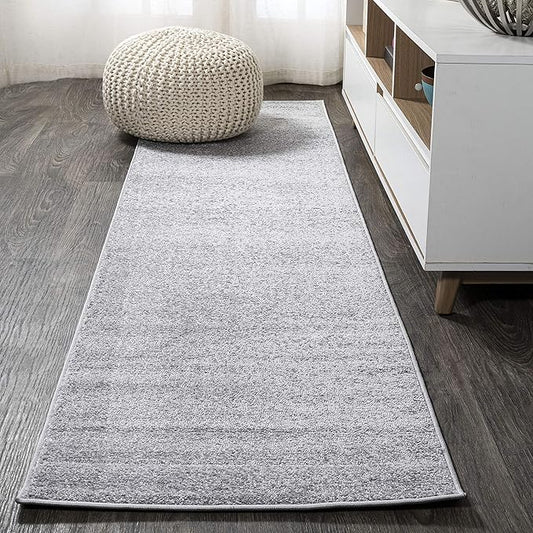 Eyely UES100K-214 Supersoft Haze Solid Low-Pile Indoor Runner Rug, Coastal, Bohemian, Minimalist, Classic, Casual for Bedroom,Kitchen,Living Room,Non Shedding,Easy-Washing, Gray, 2 X 14