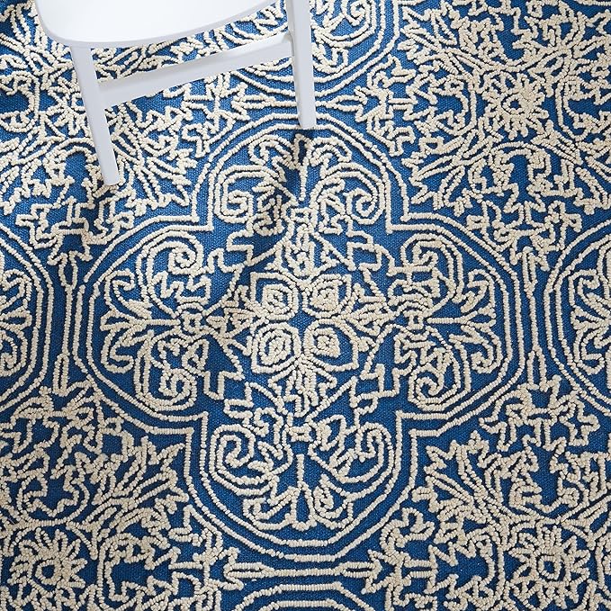 SAFAVIEH Trace Collection Area Rug - 6' Square, Blue & Ivory, Handmade Wool, Ideal for High Traffic Areas in Living Room, Bedroom (TRC101B)