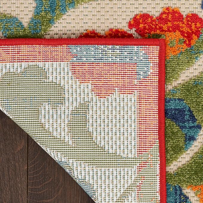 Nourison Home Aloha Indoor/Outdoor Red Multicolor 9' x 12' Area Rug, Easy Cleaning, Non Shedding, Bed Room, Living Room, Dining Room, Backyard, Deck, Patio (9x12)