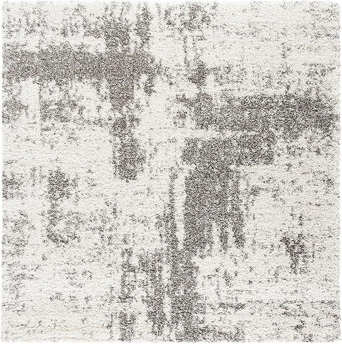 SAFAVIEH Hudson Shag Collection Area Rug - 7' Square, Ivory & Grey, Modern Abstract Design, Non-Shedding & Easy Care, 2-inch Thick Ideal for High Traffic Areas in Living Room, Bedroom (SGH205A)