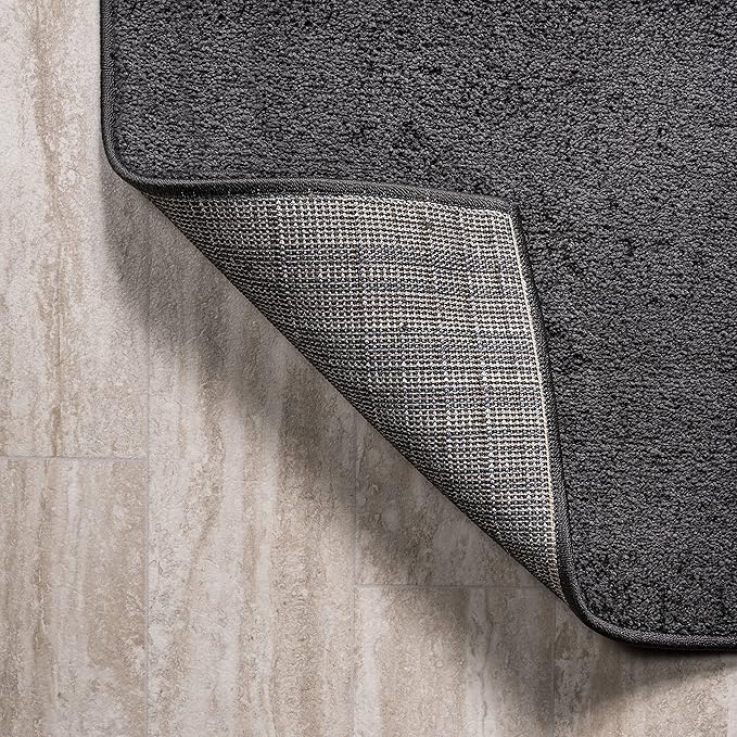 Eyely UES100I-8R Supersoft Haze Solid Low-Pile Indoor Area Rug, Coastal, Bohemian, Minimalist, Classic, Casual for Bedroom,Kitchen,Living Room,Non Shedding,Easy-Washing, Black, 8' Round