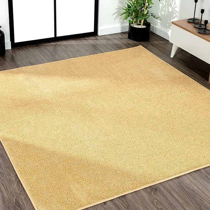 Eyely UES100B-9SQ Supersoft Haze Solid Low-Pile Indoor Area Rug, Coastal, Bohemian, Minimalist, Classic, Casual for Bedroom,Kitchen,Living Room,Non Shedding,Easy-Washing, Yellow, 9' Square