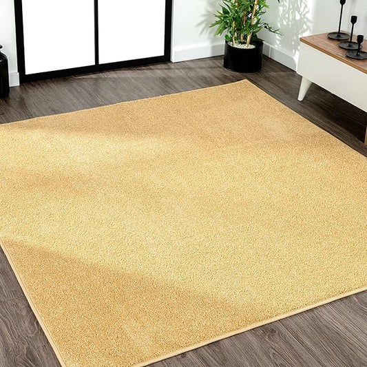 Eyely UES100B-9SQ Supersoft Haze Solid Low-Pile Indoor Area Rug, Coastal, Bohemian, Minimalist, Classic, Casual for Bedroom,Kitchen,Living Room,Non Shedding,Easy-Washing, Yellow, 9' Square