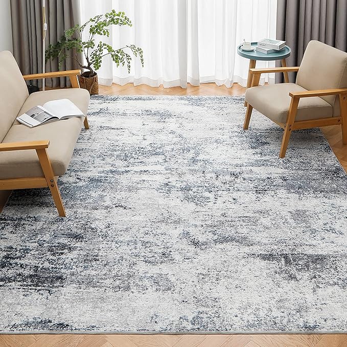 8x10 Area Rugs for Living Room Rug Washable: Abstract Large Rug for Dining Room Bedroom Carpet Non Slip 8 by 10 Indoor Modern Nursery Home Office Blue Grey