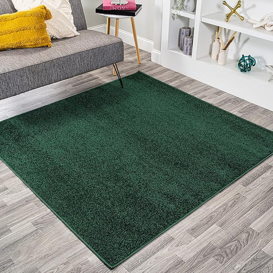 Eyely UES100L-6SQ Supersoft Haze Solid Low-Pile Indoor Area Rug, Coastal, Bohemian, Minimalist, Classic, Casual for Bedroom,Kitchen,Living Room,Non Shedding,Easy-Washing, Green, 6' Square