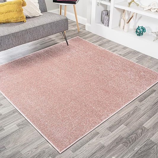 Eyely UES100P-5SQ Supersoft Haze Solid Low-Pile Indoor Area Rug Casual;Contemporary;Solid;Traditional, Bedroom, Kitchen, Living Room, Easy-Cleaning, Non-Shedding, 5' Square, Pink