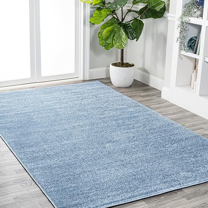 Eyely UES100F-3 Supersoft Haze Solid Low-Pile Indoor Area Rug Casual;Contemporary;Solid;Traditional, Bedroom, Kitchen, Living Room, Easy-Cleaning, Non-Shedding, 3 X 5, Classic Blue