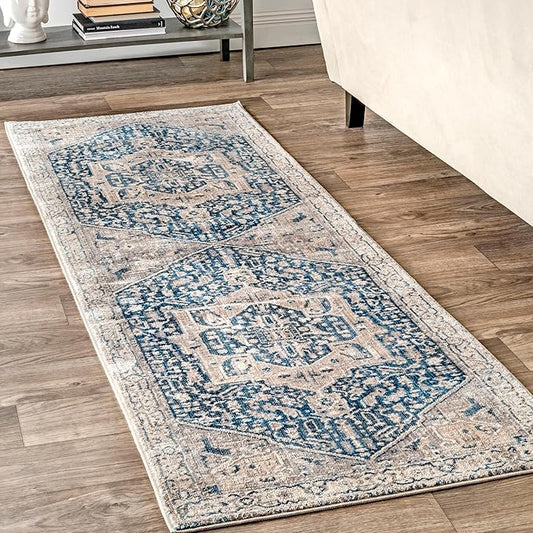 nuLOOM Harriet Vintage Medallion Fringe Area Rug - 2x8 Runner Rug Traditional Grey/Multicolor Rugs for Living Room Bedroom Dining Room Entryway Hallway Kitchen