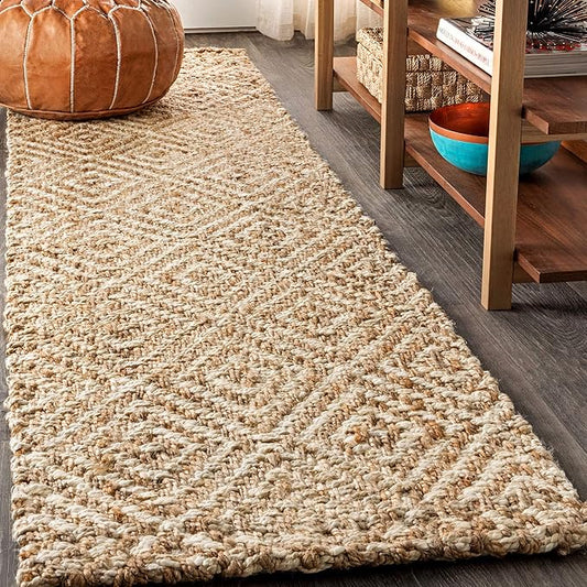 JONATHAN Y Hira Hand Woven Diamond Chunky Jute Natural Runner Rug, 2x12, Bohemian, Transitional, Easy-Cleaning for Living Room, Bedroom, Kitchen, Pet Friendly, Non-Shedding (NFR100A-212)