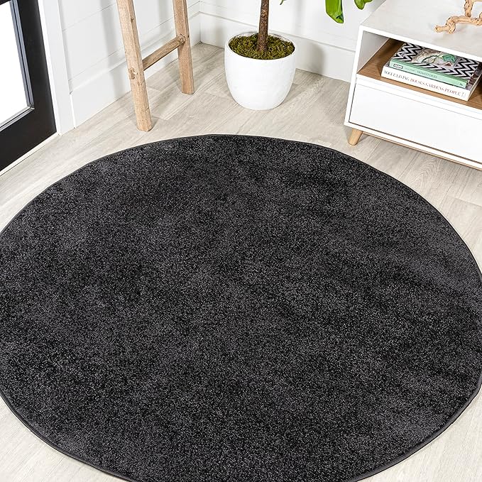 Eyely UES100I-8R Supersoft Haze Solid Low-Pile Indoor Area Rug, Coastal, Bohemian, Minimalist, Classic, Casual for Bedroom,Kitchen,Living Room,Non Shedding,Easy-Washing, Black, 8' Round