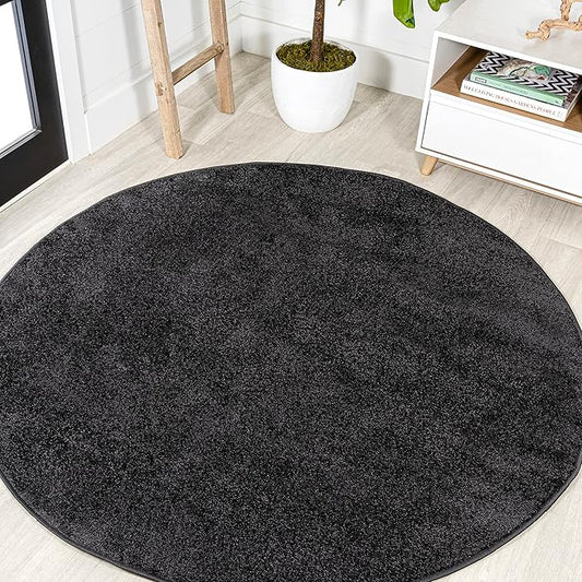 Eyely UES100I-6R Supersoft Haze Solid Low-Pile Indoor Area Rug, Coastal, Bohemian, Minimalist, Classic, Casual for Bedroom,Kitchen,Living Room,Non Shedding,Easy-Washing, Black, 6' Round