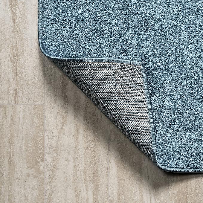 Eyely UES100H-6R Supersoft Haze Solid Low-Pile Indoor Area Rug, Coastal, Bohemian, Minimalist, Classic, Casual for Bedroom,Kitchen,Living Room,Non Shedding,Easy-Washing, Blue, 6' Round