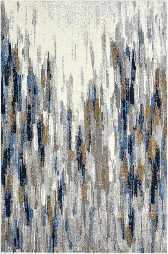 Abani Porto Collection Area Rug -Grey/Blue Abstract Design -4' x 6' - Easy to Clean - Durable for Kids and Pets - Non-Shedding - Medium Pile - Soft Feel - for Living Room, Bedroom & Office